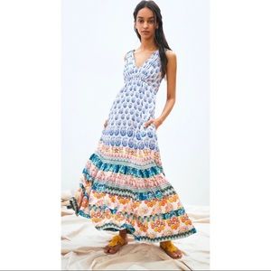 Anthropologie Gathered Paisley Floral White Maxi Dress NWT New XSP